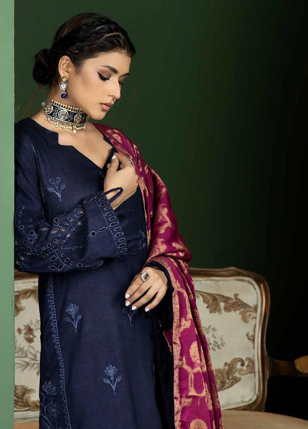 Tehzeeb by Riaz Arts Embroidered Leather Peach Suits Unstitched 3 Piece RA22TB TL-105 - Winter Collection