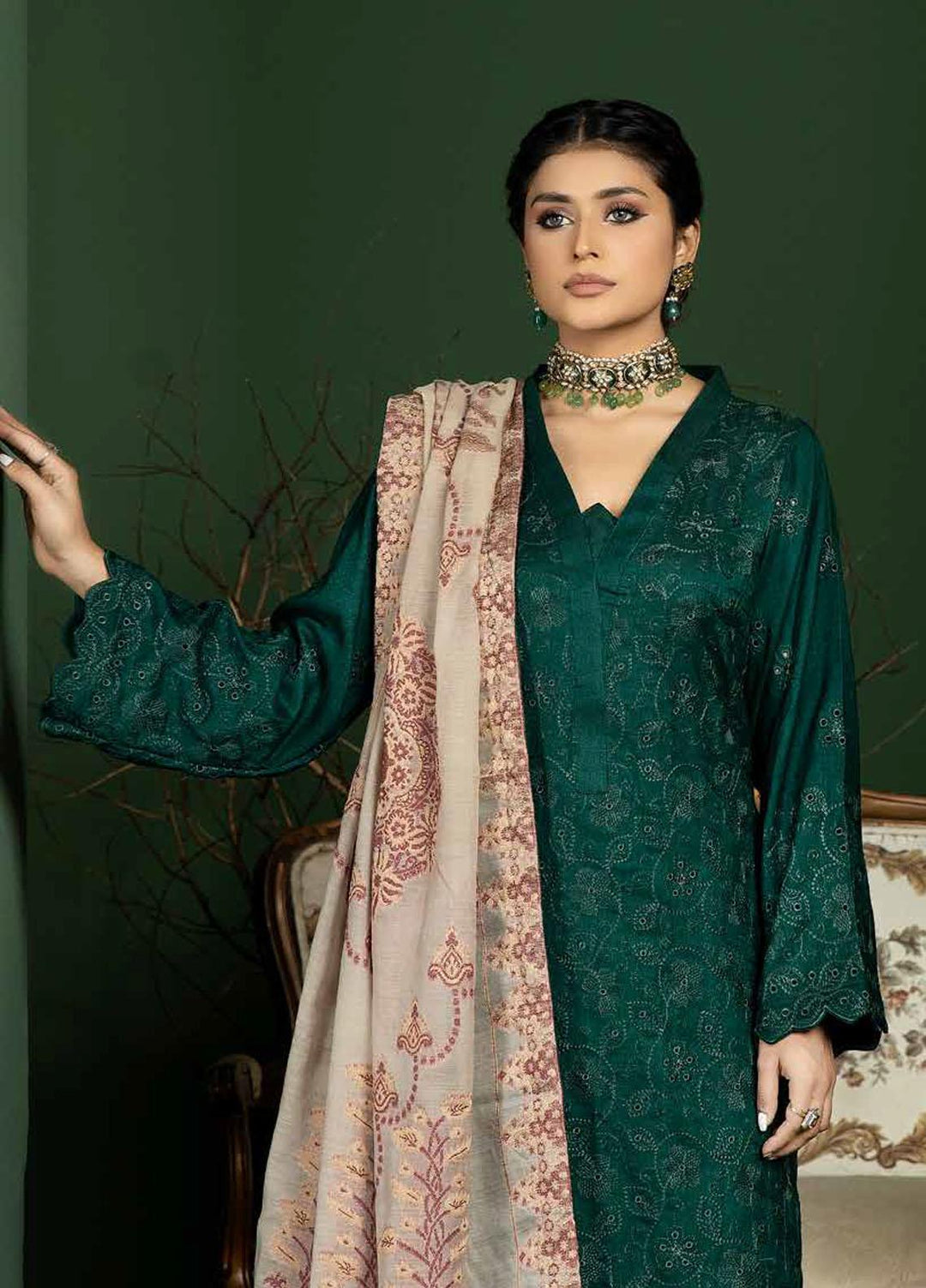 Tehzeeb by Riaz Arts Embroidered Leather Peach Suits Unstitched 3 Piece RA22TB TL-106 - Winter Collection