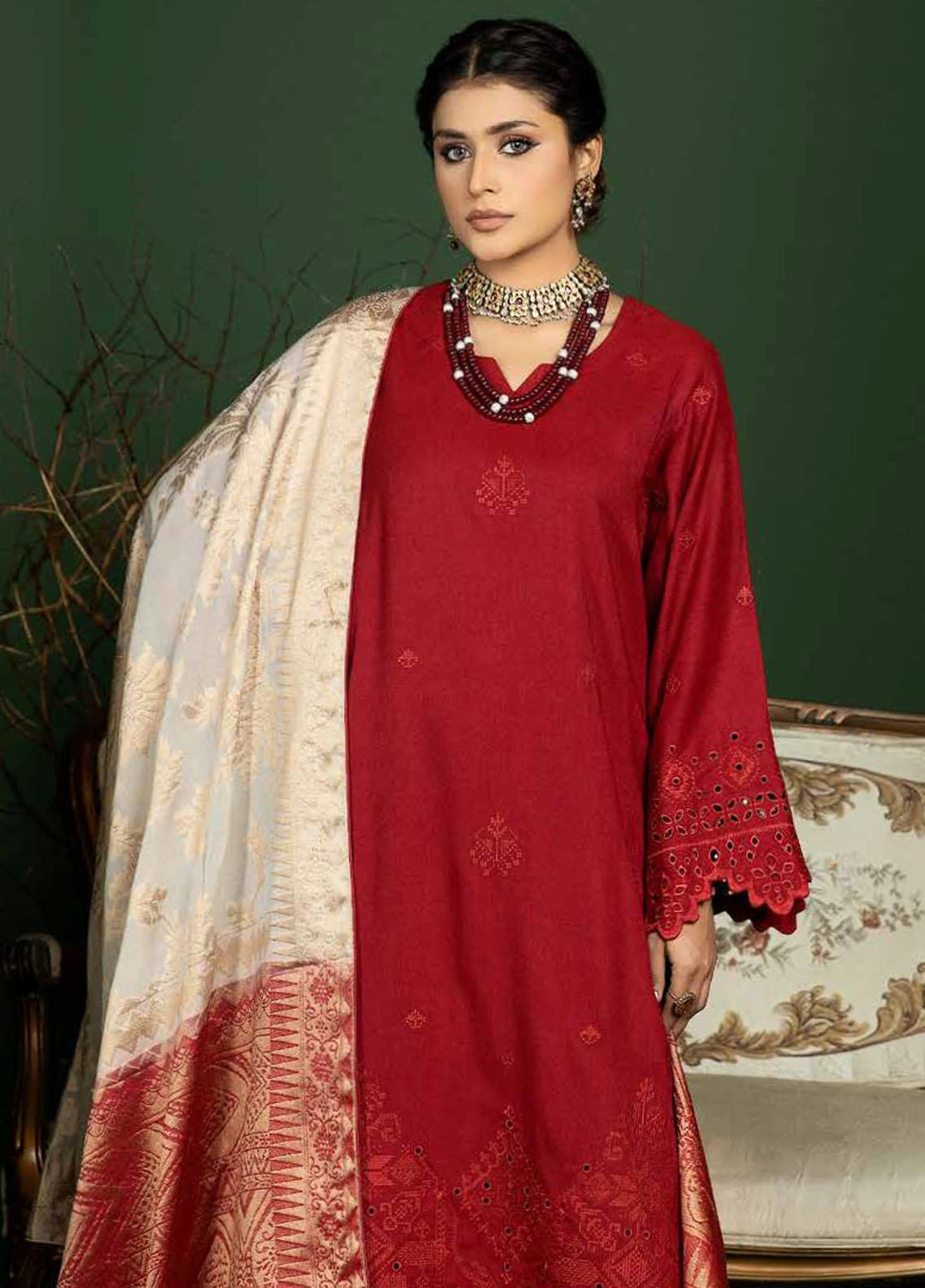 Tehzeeb by Riaz Arts Embroidered Leather Peach Suits Unstitched 3 Piece RA22TB TL-107 - Winter Collection