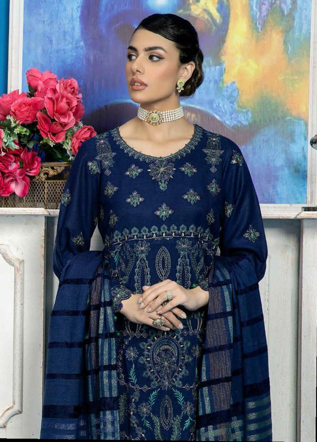 Tehzeeb By Riaz Arts Embroidered Leather Peach Suits Unstitched 3 Piece RA22LP TL-22 - Winter Collection