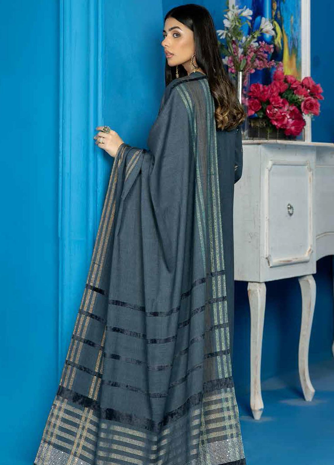 Tehzeeb By Riaz Arts Embroidered Leather Peach Suits Unstitched 3 Piece RA22LP TL-27 - Winter Collection