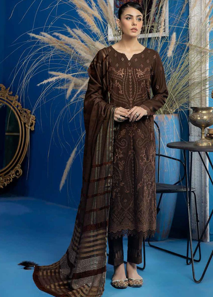 Tehzeeb By Riaz Arts Embroidered Leather Peach Suits Unstitched 3 Piece RA22LP TL-30 - Winter Collection