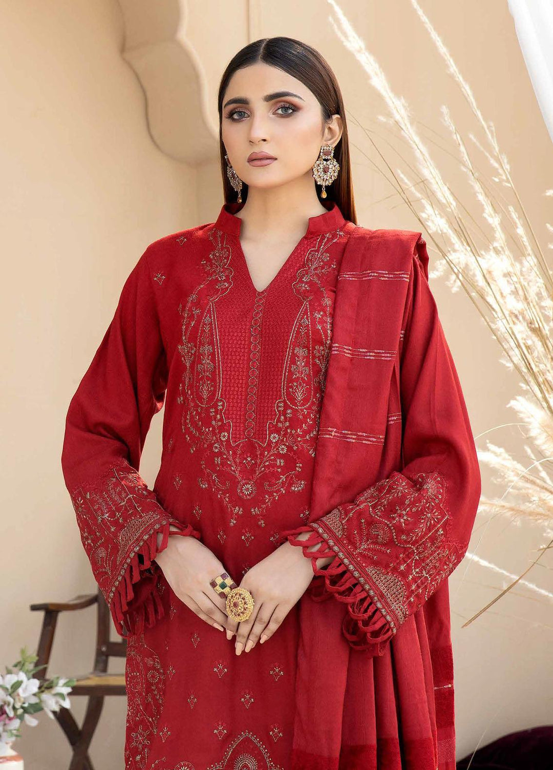 Tehzeeb By Riaz Arts Embroidered Leather Peach Suits Unstitched 3 Piece RA22TL4 TL-54 - Winter Collection