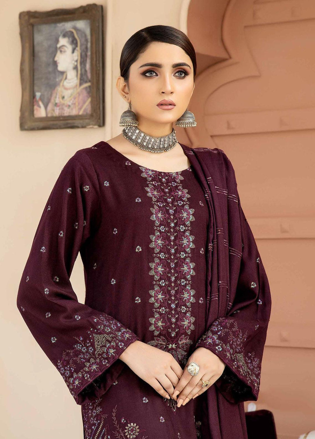 Tehzeeb By Riaz Arts Embroidered Leather Peach Suits Unstitched 3 Piece RA22TL4 TL-56 - Winter Collection