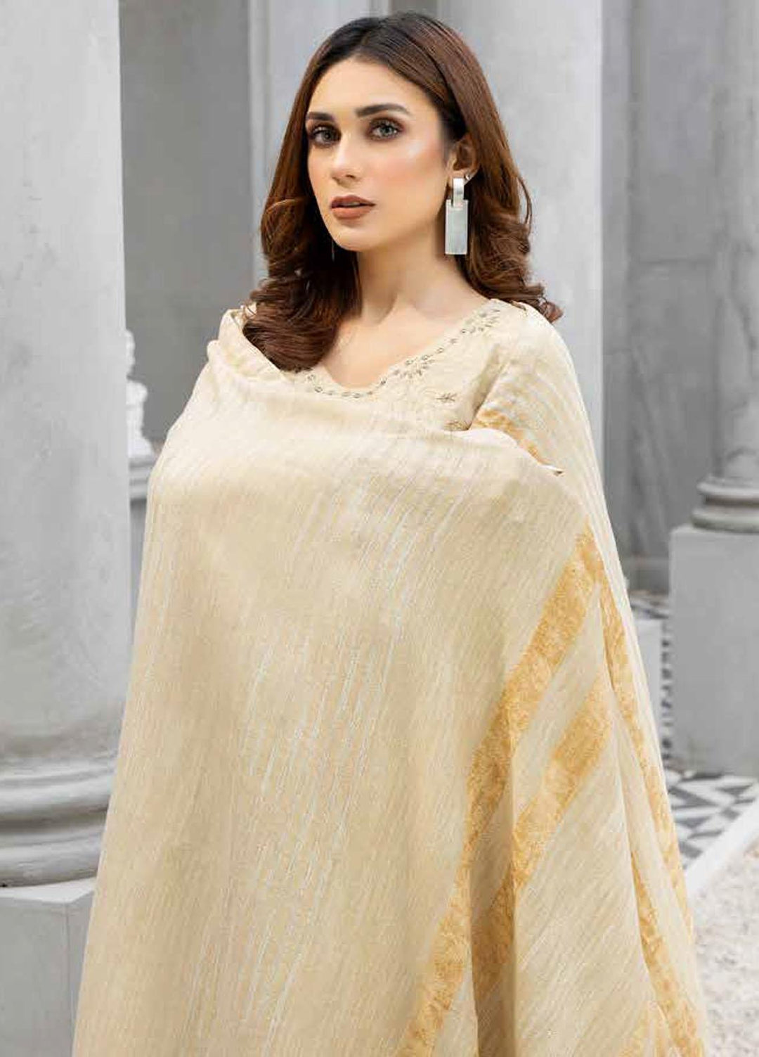 Tehzeeb By Riaz Arts Embroidered Leather Peach Suits Unstitched 3 Piece RA22TL5 TL-123 - Winter Collection