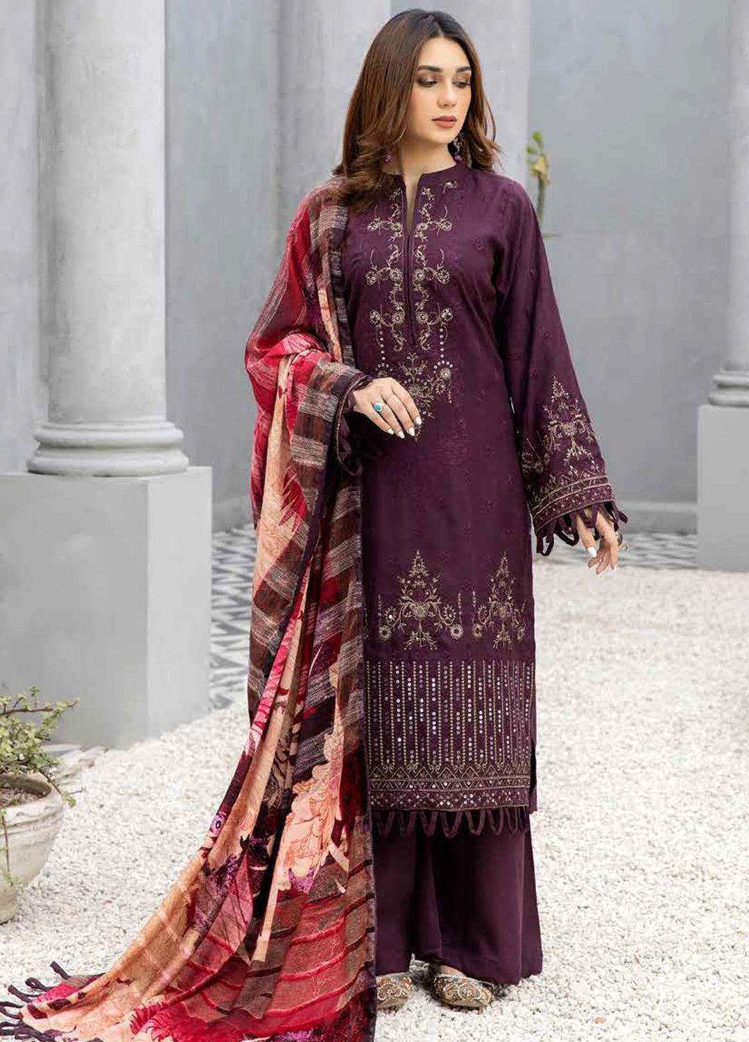 Tehzeeb By Riaz Arts Embroidered Leather Peach Suits Unstitched 3 Piece RA22TL5 TL-125 - Winter Collection