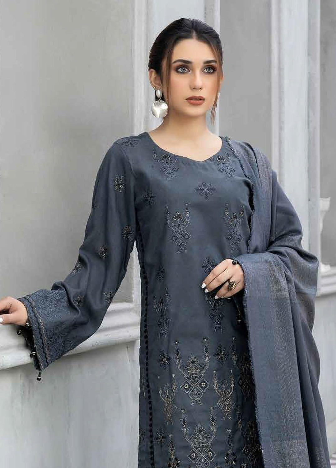 Tehzeeb By Riaz Arts Embroidered Leather Peach Suits Unstitched 3 Piece RA22TL5 TL-127 - Winter Collection