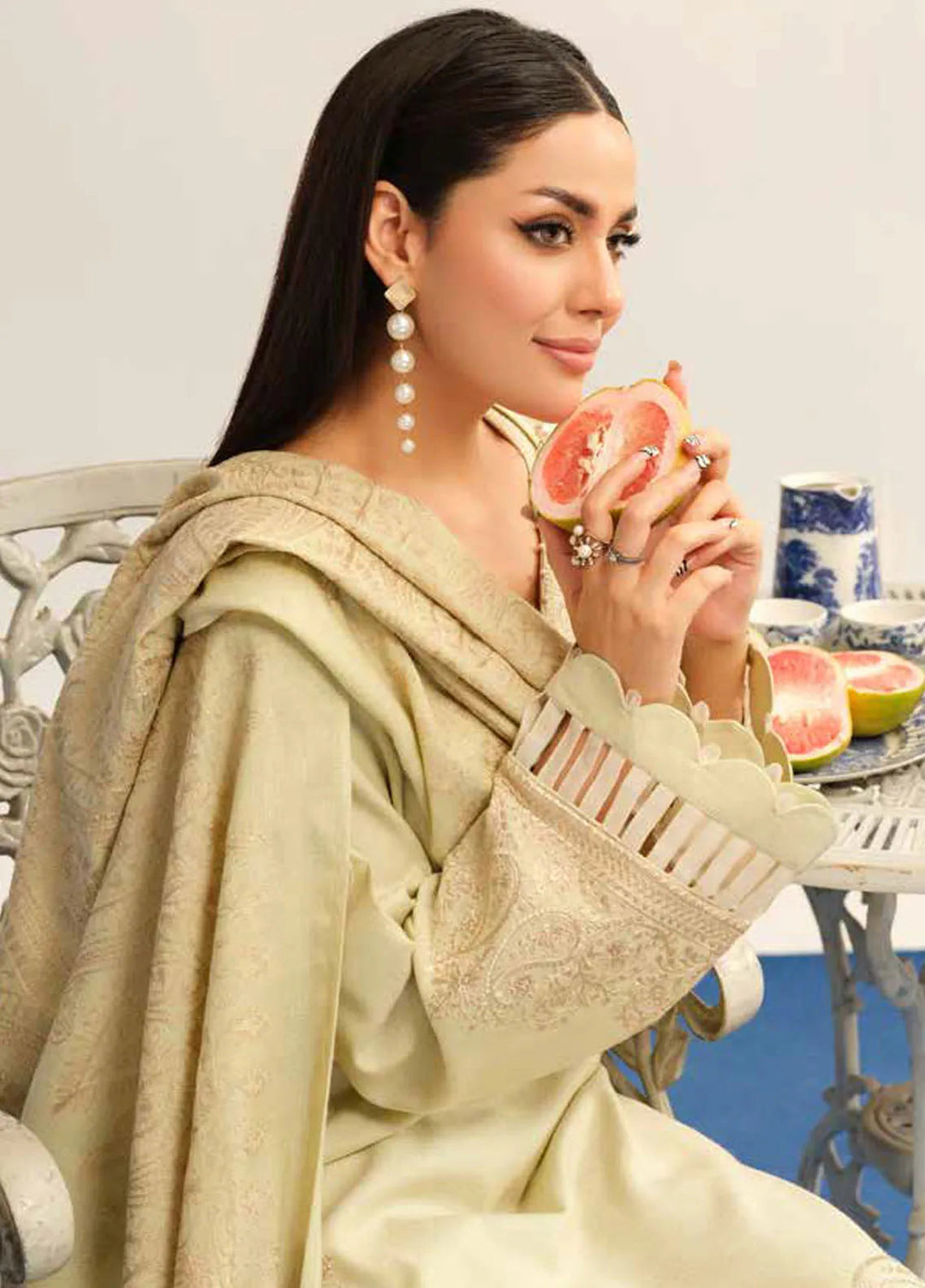 Tehzeeb By Riaz Arts Embroidered Leather Peach Suit Unstitched 3 Piece RA24EW TL-320 - Winter Collection