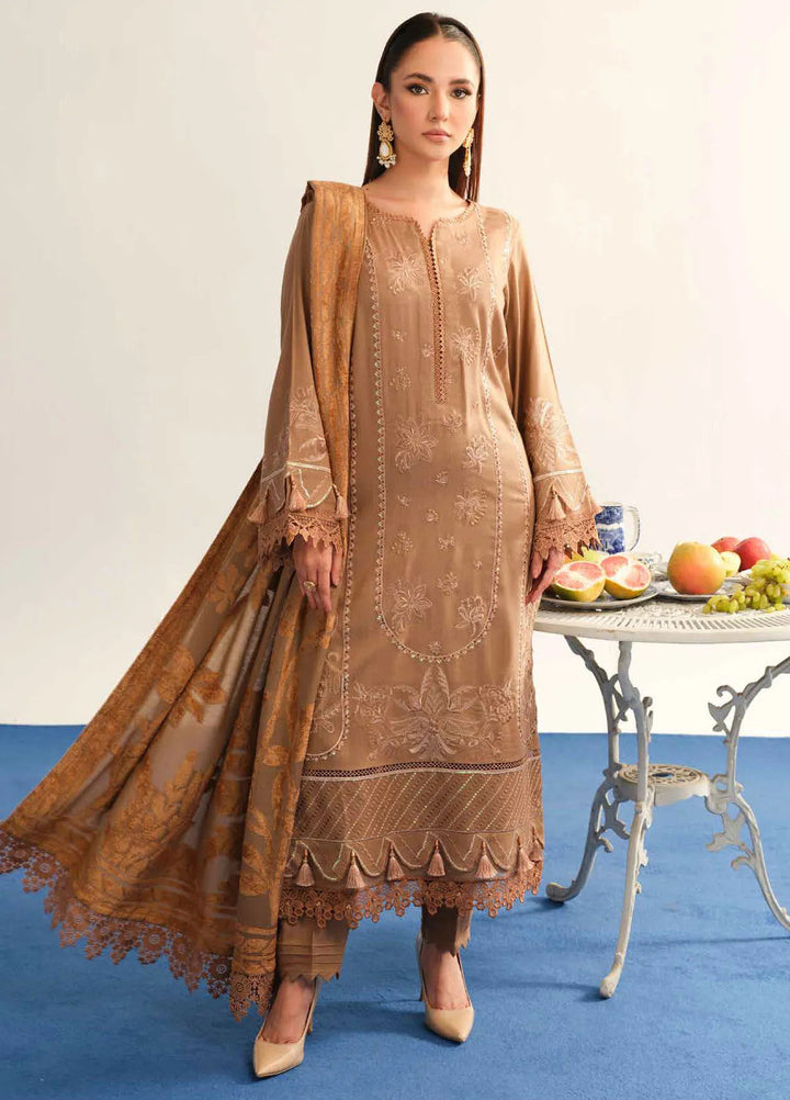 Tehzeeb By Riaz Arts Embroidered Leather Peach Suit Unstitched 3 Piece RA24EW TL-321 - Winter Collection