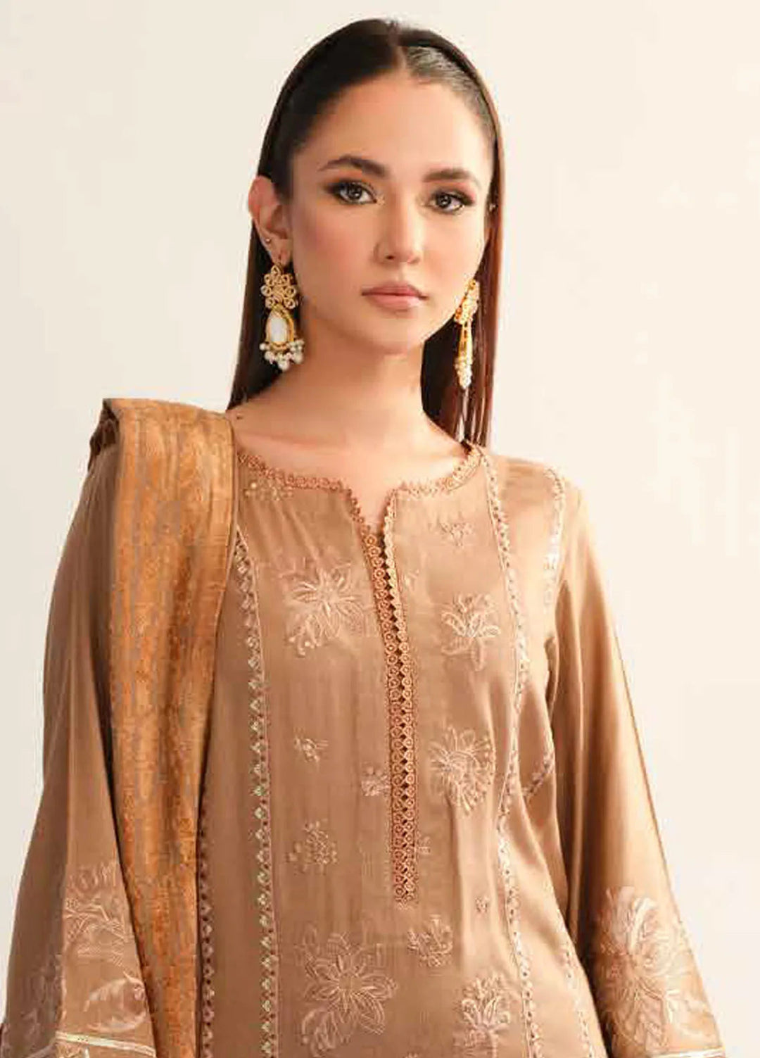 Tehzeeb By Riaz Arts Embroidered Leather Peach Suit Unstitched 3 Piece RA24EW TL-321 - Winter Collection