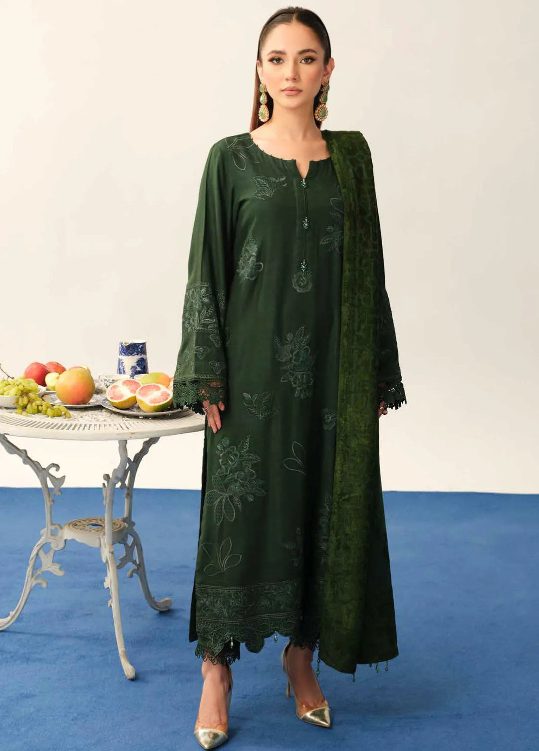 Tehzeeb By Riaz Arts Embroidered Leather Peach Suit Unstitched 3 Piece RA24EW TL-323 - Winter Collection