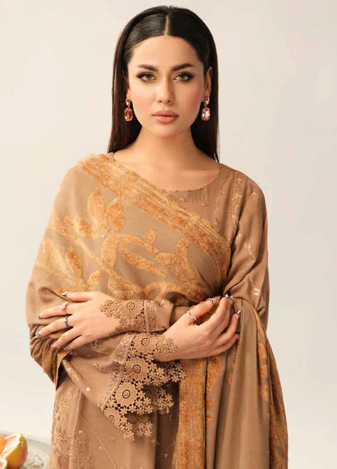 Tehzeeb By Riaz Arts Embroidered Leather Peach Suit Unstitched 3 Piece RA24EW TL-325 - Winter Collection