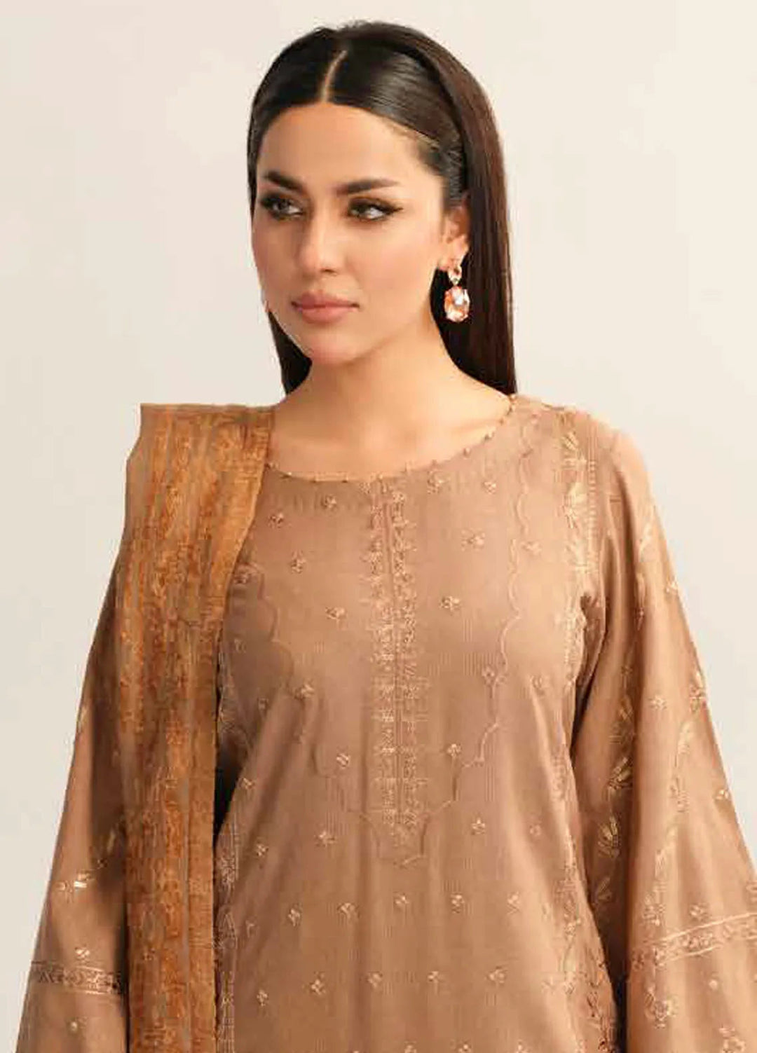 Tehzeeb By Riaz Arts Embroidered Leather Peach Suit Unstitched 3 Piece RA24EW TL-325 - Winter Collection