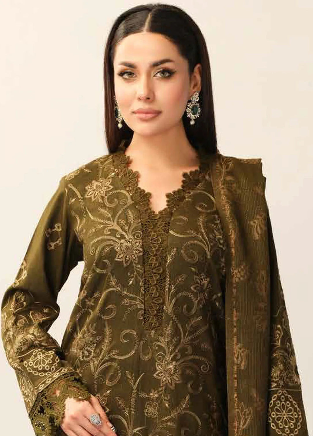 Tehzeeb By Riaz Arts Embroidered Leather Peach Suit Unstitched 3 Piece RA24EW TL-326 - Winter Collection