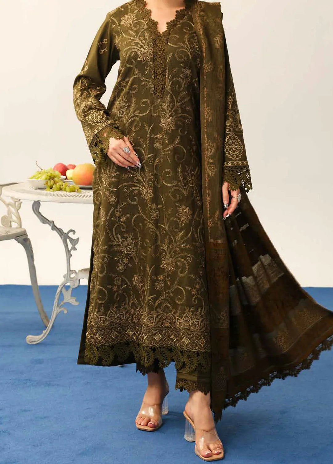 Tehzeeb By Riaz Arts Embroidered Leather Peach Suit Unstitched 3 Piece RA24EW TL-326 - Winter Collection