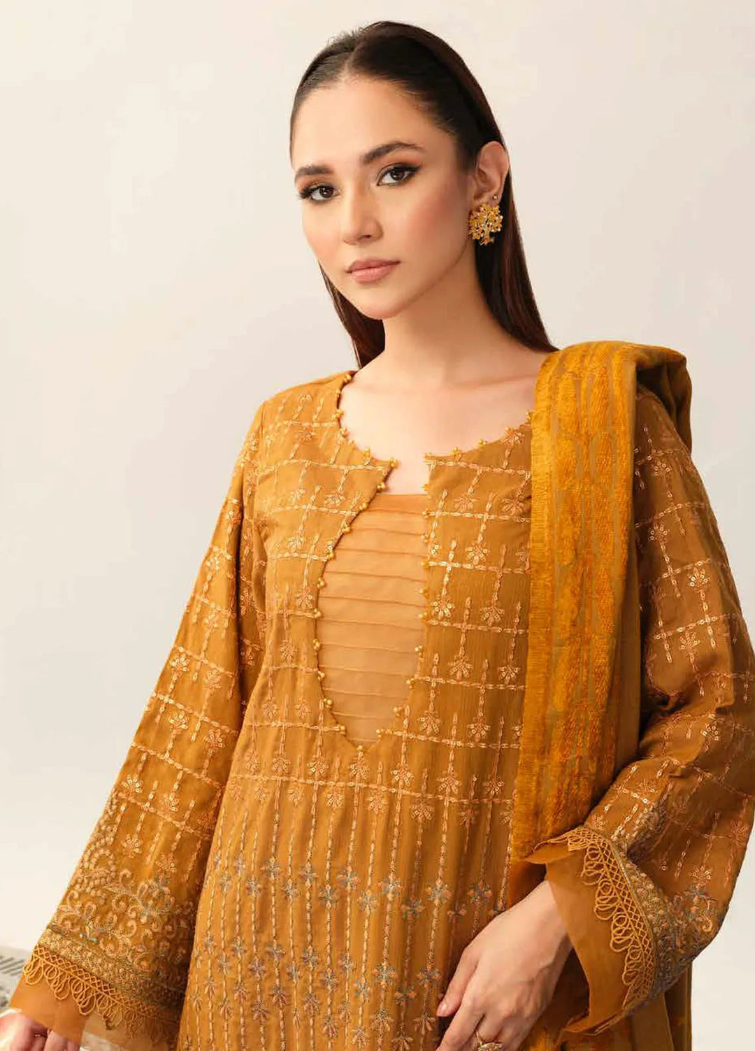 Tehzeeb By Riaz Arts Embroidered Leather Peach Suit Unstitched 3 Piece RA24EW TL-327 - Winter Collection