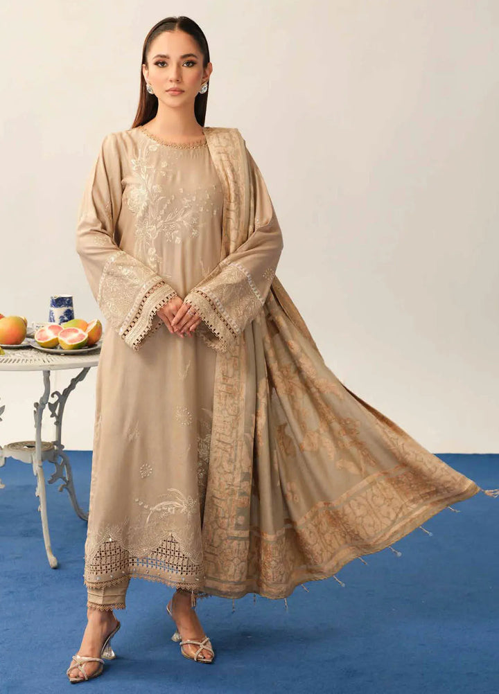 Tehzeeb By Riaz Arts Embroidered Leather Peach Suit Unstitched 3 Piece RA24EW TL-328 - Winter Collection
