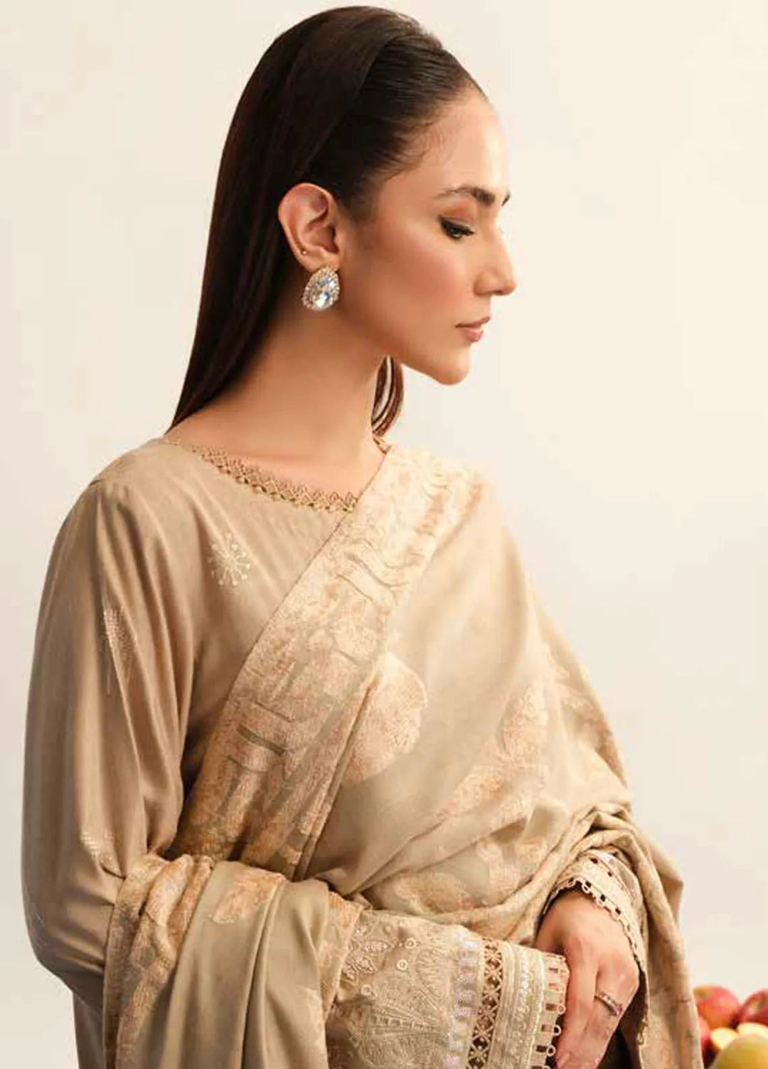 Tehzeeb By Riaz Arts Embroidered Leather Peach Suit Unstitched 3 Piece RA24EW TL-328 - Winter Collection