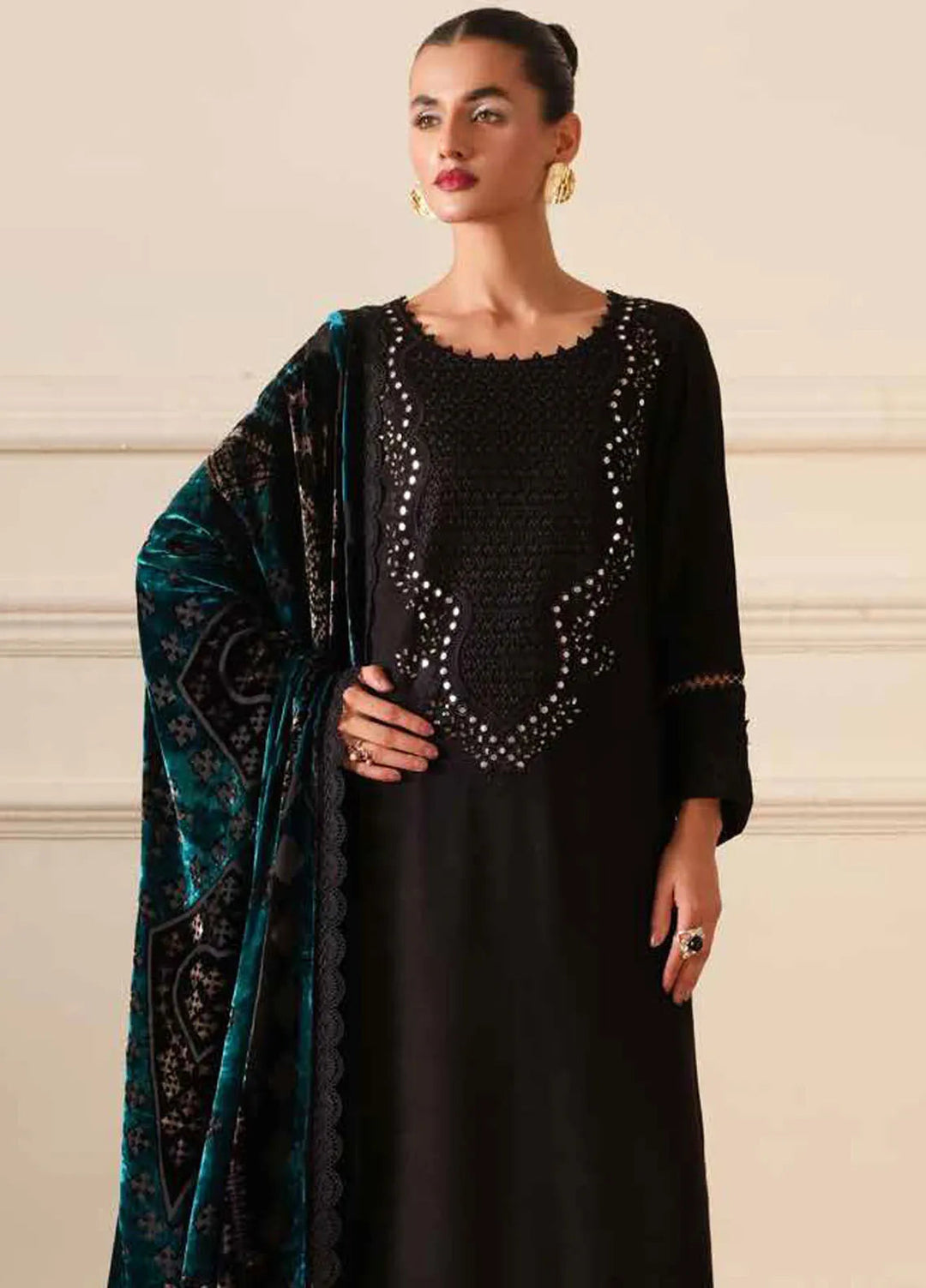 Tehzeeb By Riaz Arts Embroidered Leather Peach Suit Unstitched 3 Piece RA24TE TL-304 - Winter Collection