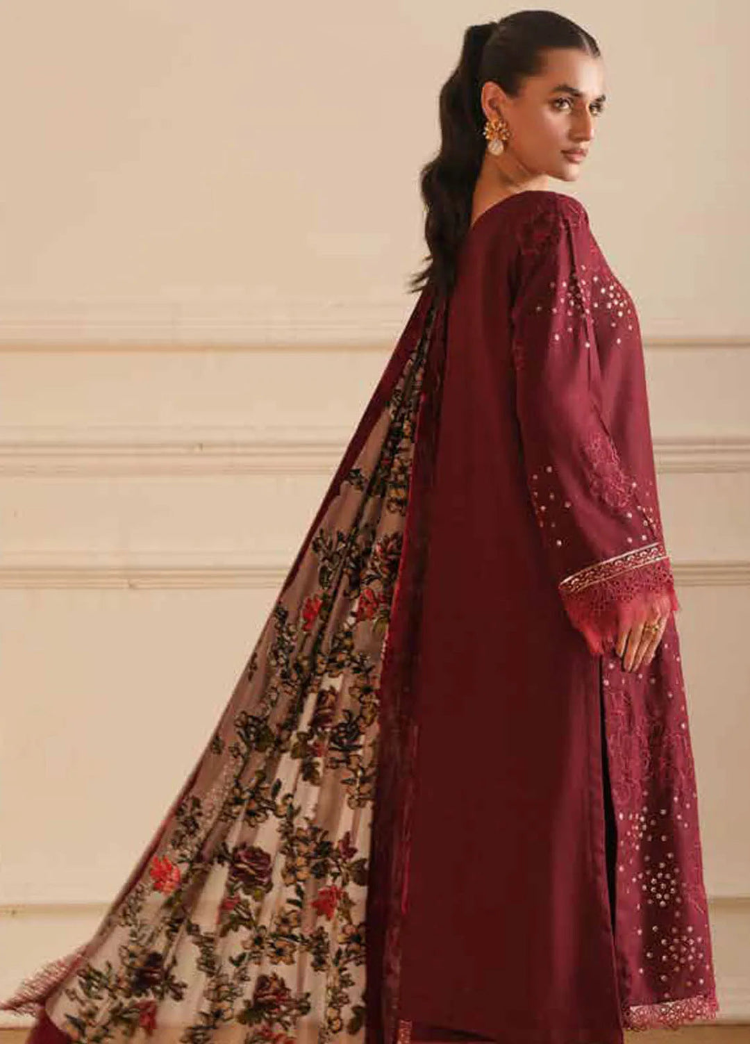 Tehzeeb By Riaz Arts Embroidered Leather Peach Suit Unstitched 3 Piece RA24TE TL-305 - Winter Collection