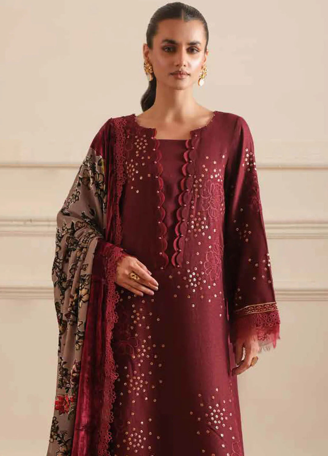 Tehzeeb By Riaz Arts Embroidered Leather Peach Suit Unstitched 3 Piece RA24TE TL-305 - Winter Collection