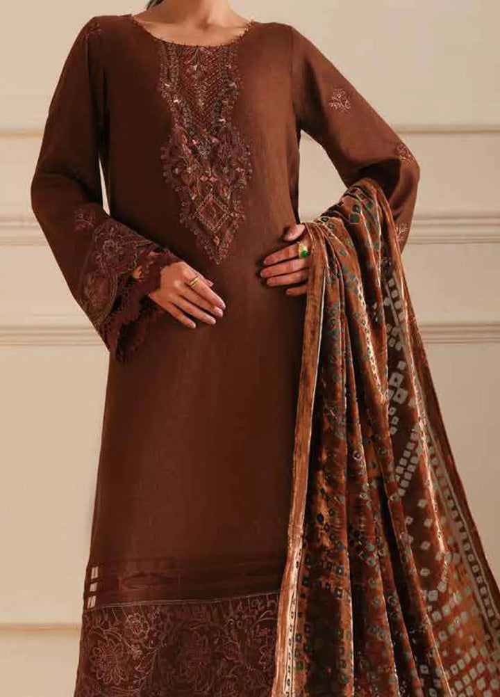 Tehzeeb By Riaz Arts Embroidered Leather Peach Suit Unstitched 3 Piece RA24TE TL-306 - Winter Collection