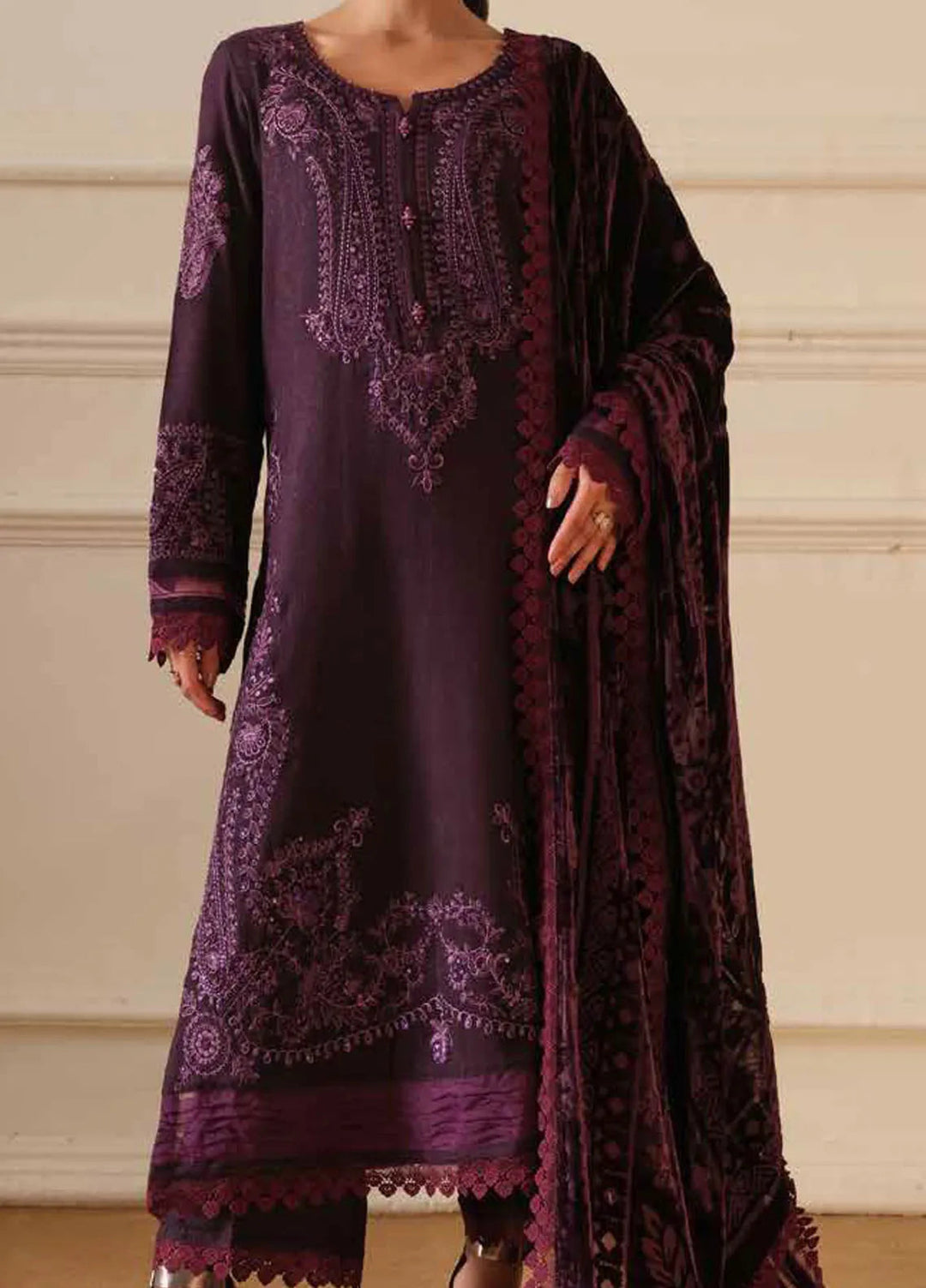 Tehzeeb By Riaz Arts Embroidered Leather Peach Suit Unstitched 3 Piece RA24TE TL-308 - Winter Collection