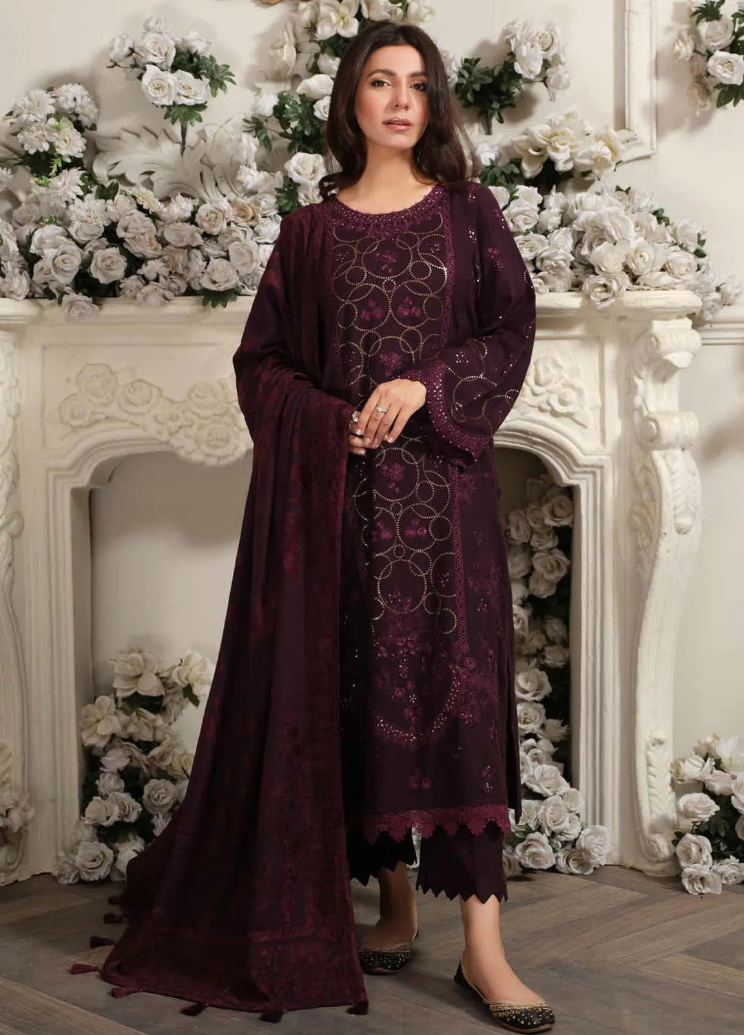 Tehzeeb by Riaz Arts Embroidered Leather Peach Suit Unstitched 3 Piece RA24TLW TL-295 - Winter Collection