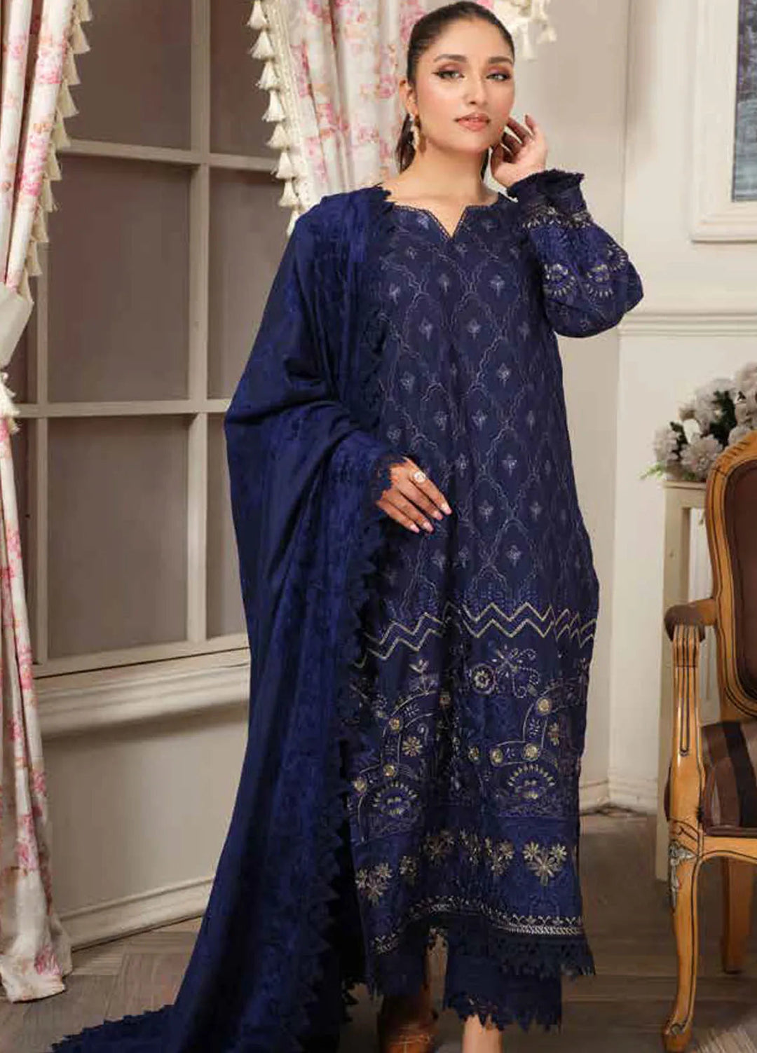 Tehzeeb by Riaz Arts Embroidered Leather Peach Suit Unstitched 3 Piece RA24TLW TL-297 - Winter Collection