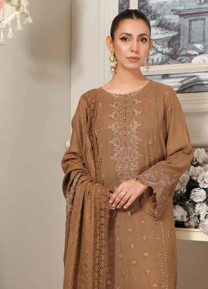 Tehzeeb by Riaz Arts Embroidered Leather Peach Suit Unstitched 3 Piece RA24TLW TL-298 - Winter Collection