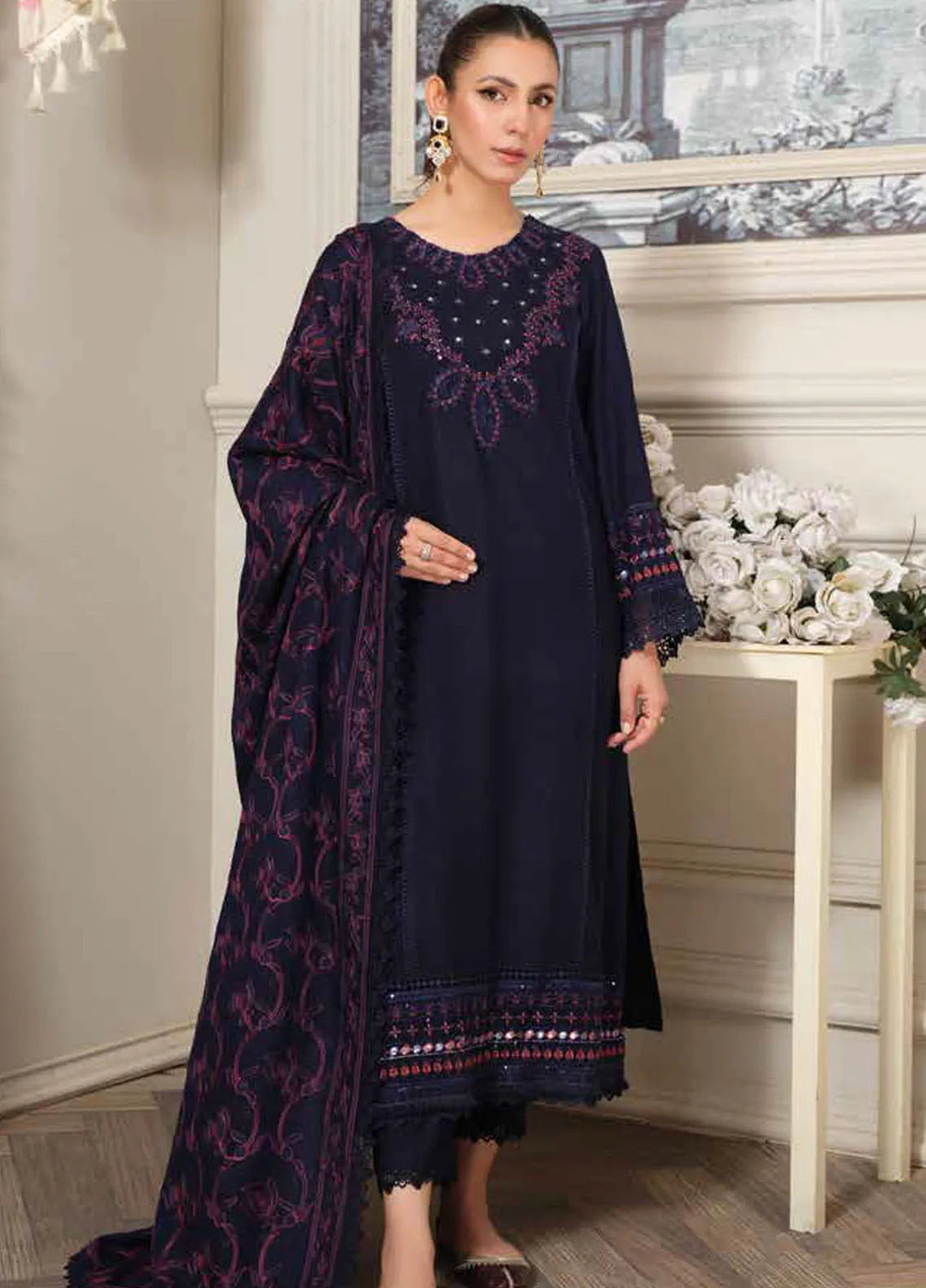 Tehzeeb by Riaz Arts Embroidered Leather Peach Suit Unstitched 3 Piece RA24TLW TL-299 - Winter Collection