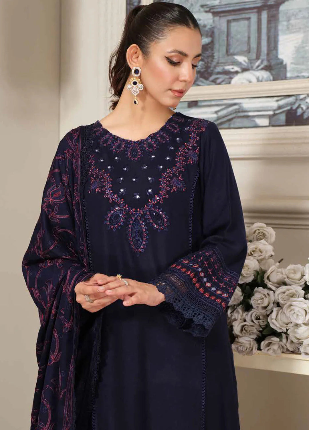 Tehzeeb by Riaz Arts Embroidered Leather Peach Suit Unstitched 3 Piece RA24TLW TL-299 - Winter Collection