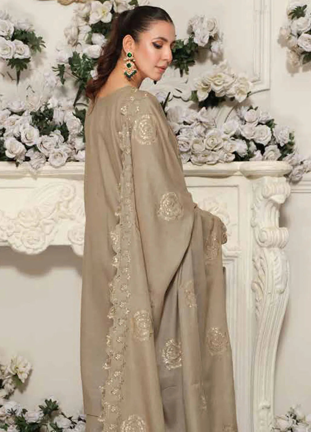 Tehzeeb by Riaz Arts Embroidered Leather Peach Suit Unstitched 3 Piece RA24TLW TL-303 - Winter Collection