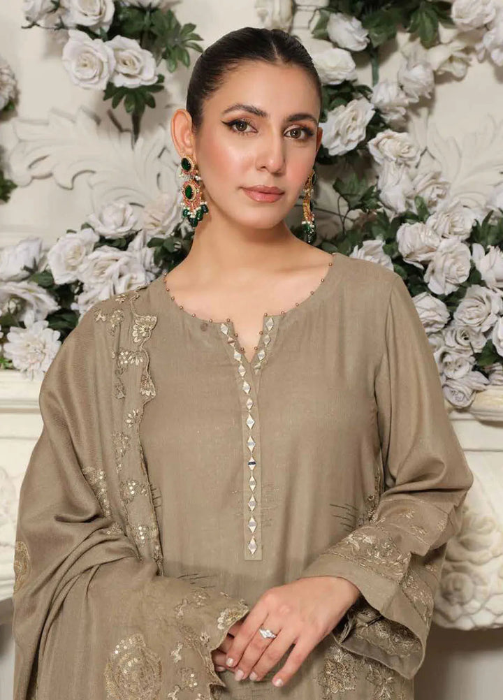 Tehzeeb by Riaz Arts Embroidered Leather Peach Suit Unstitched 3 Piece RA24TLW TL-303 - Winter Collection