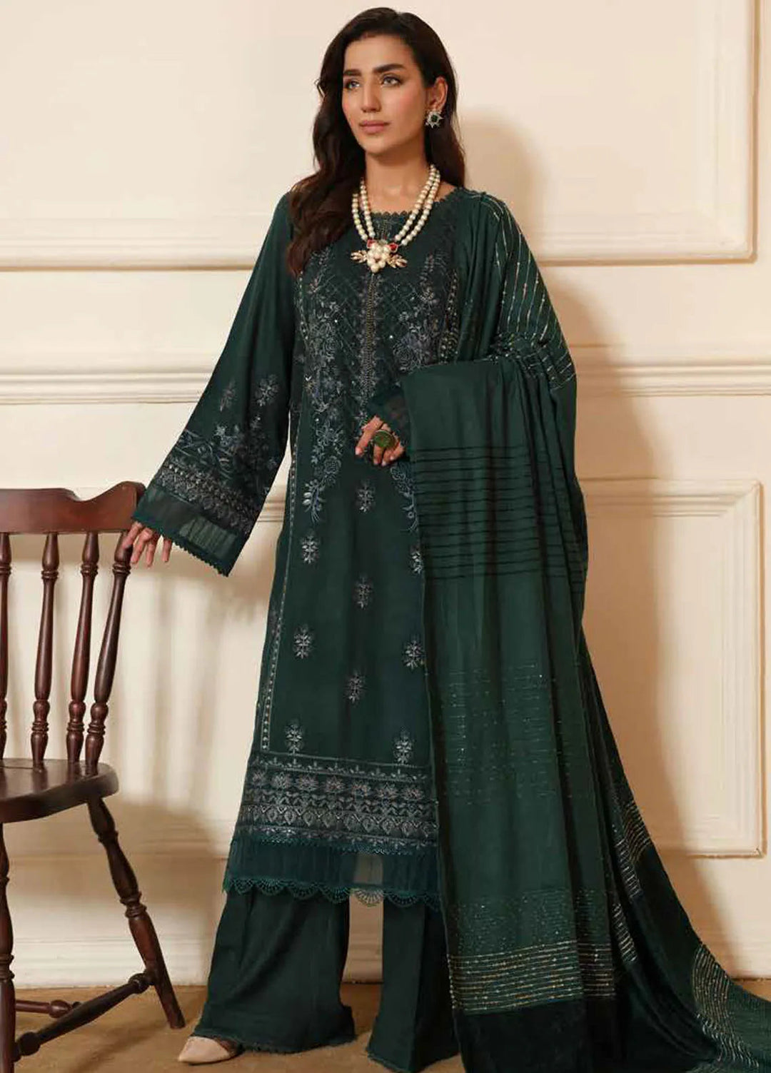 Tehzeeb By Riaz Arts Embroidered Leather Peach Suit Unstitched 3 Piece RA24TW TL-264 - Winter Collection