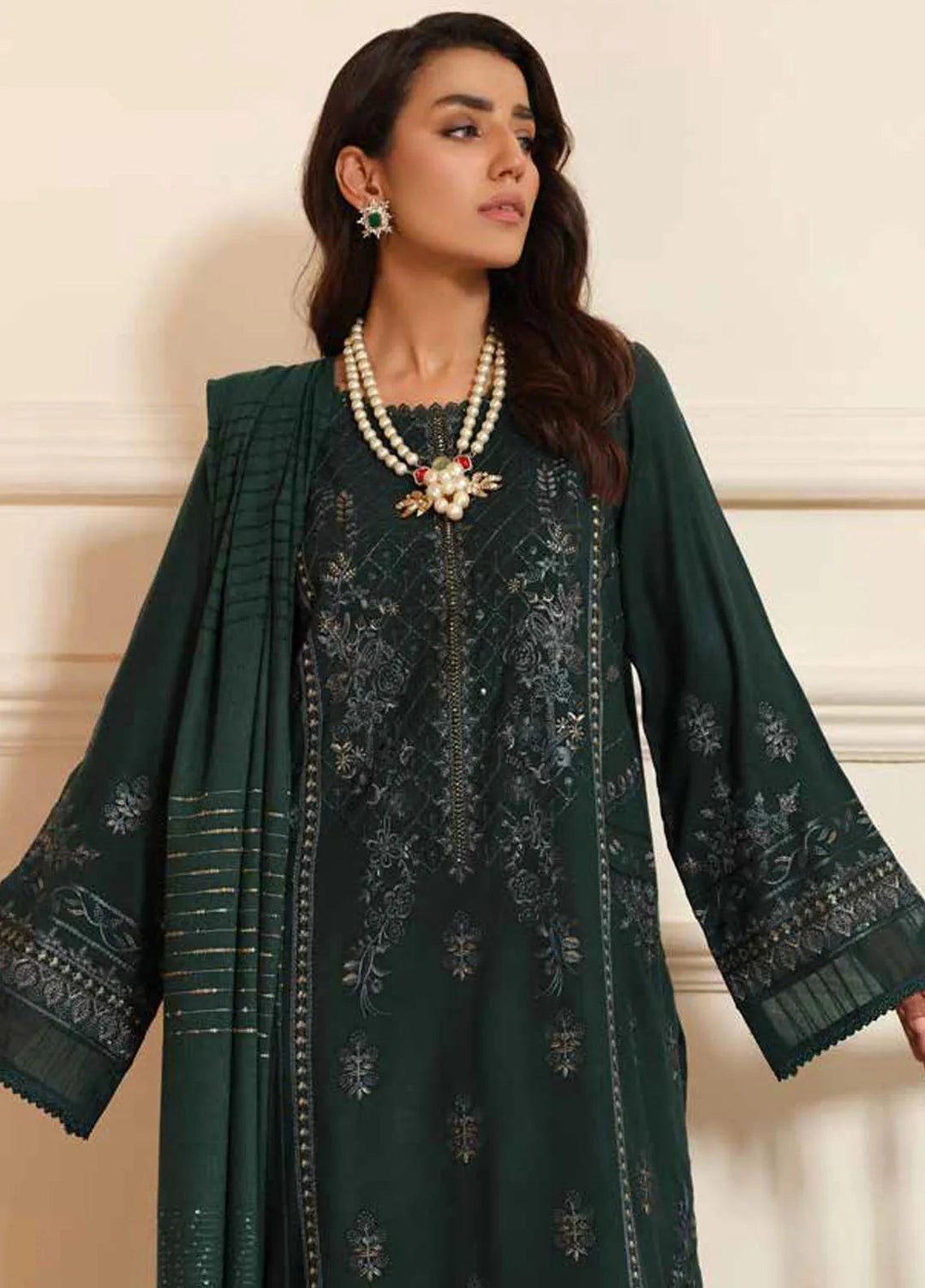 Tehzeeb By Riaz Arts Embroidered Leather Peach Suit Unstitched 3 Piece RA24TW TL-264 - Winter Collection