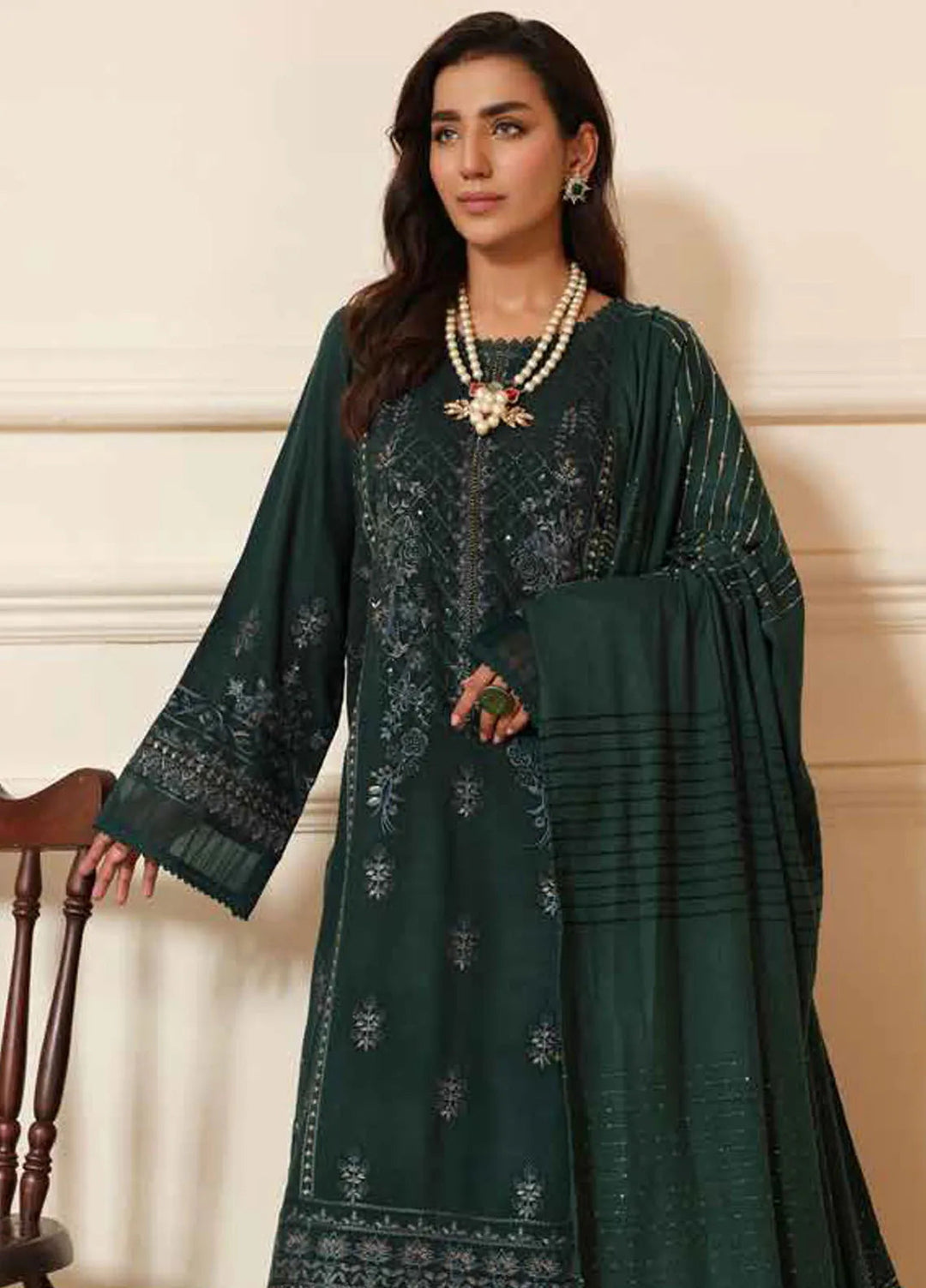 Tehzeeb By Riaz Arts Embroidered Leather Peach Suit Unstitched 3 Piece RA24TW TL-264 - Winter Collection