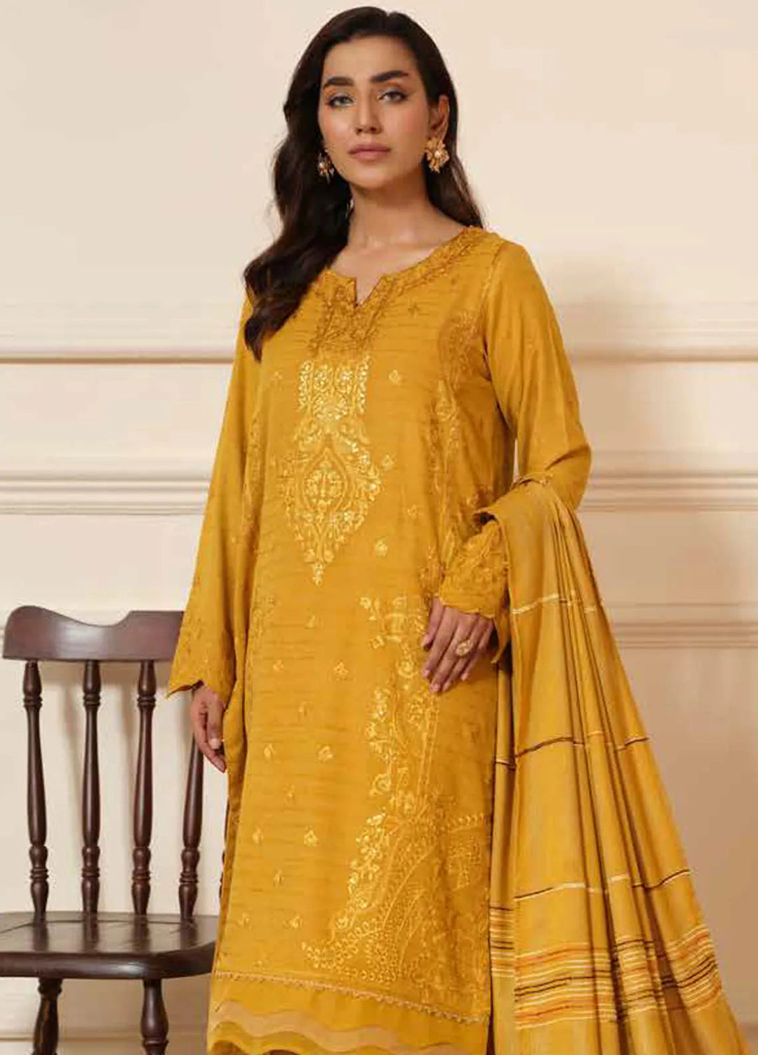 Tehzeeb By Riaz Arts Embroidered Leather Peach Suit Unstitched 3 Piece RA24TW TL-265 - Winter Collection