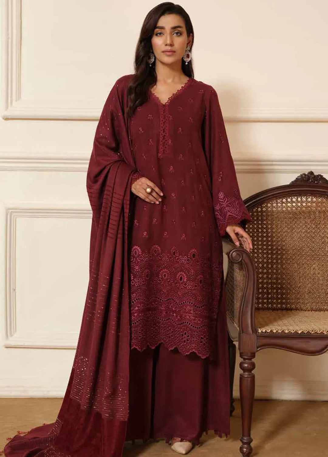 Tehzeeb By Riaz Arts Embroidered Leather Peach Suit Unstitched 3 Piece RA24TW TL-266 - Winter Collection