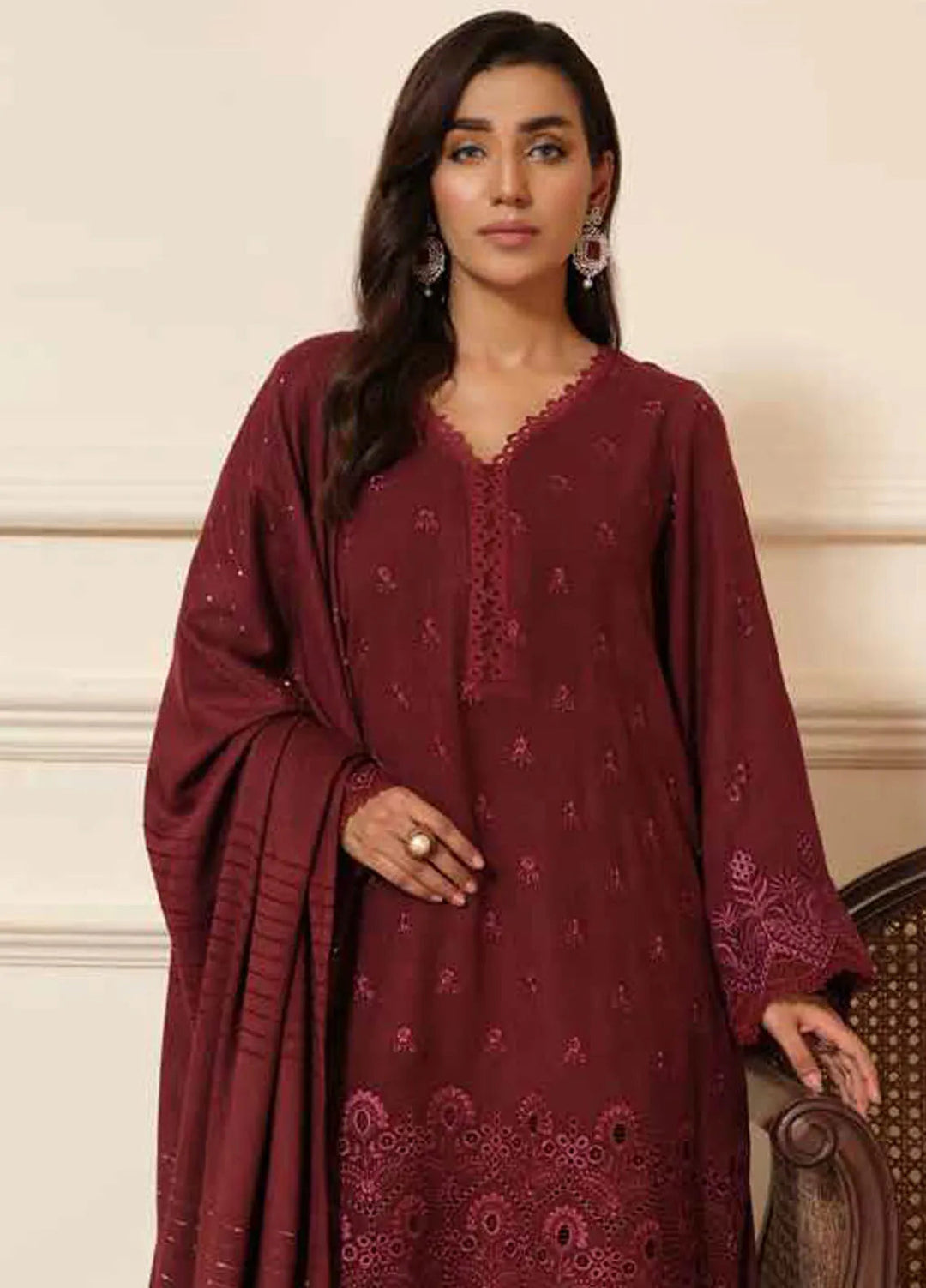 Tehzeeb By Riaz Arts Embroidered Leather Peach Suit Unstitched 3 Piece RA24TW TL-266 - Winter Collection