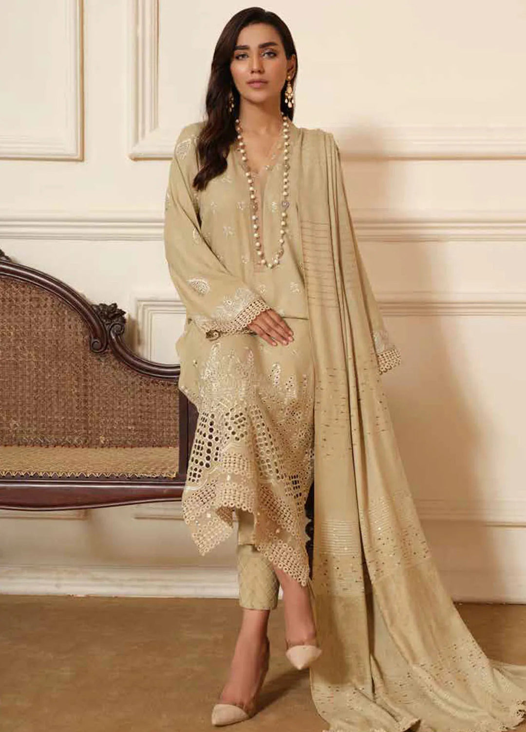 Tehzeeb By Riaz Arts Embroidered Leather Peach Suit Unstitched 3 Piece RA24TW TL-267 - Winter Collection