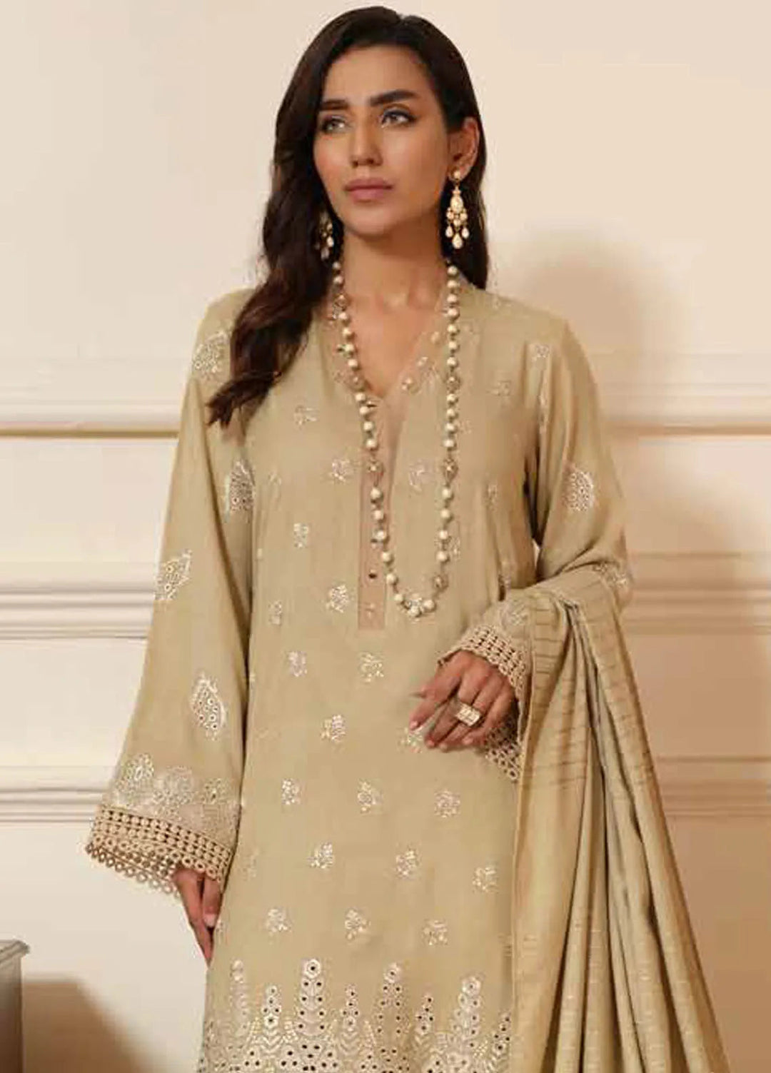 Tehzeeb By Riaz Arts Embroidered Leather Peach Suit Unstitched 3 Piece RA24TW TL-267 - Winter Collection