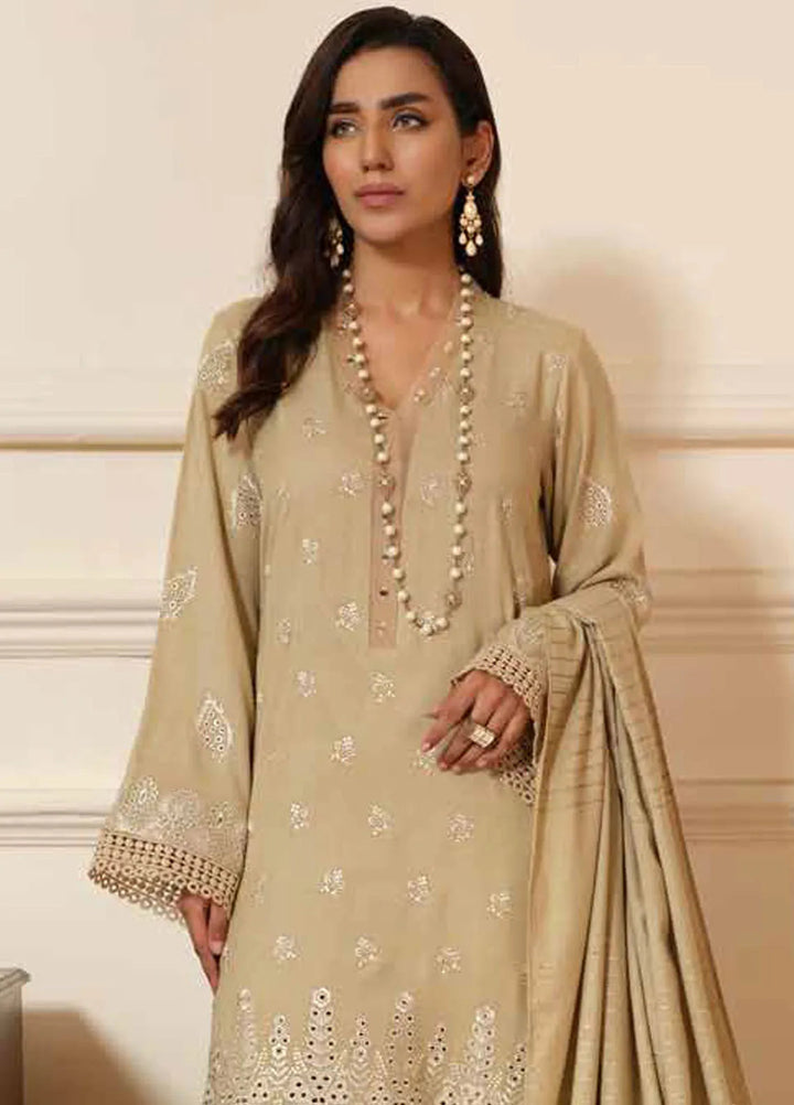 Tehzeeb By Riaz Arts Embroidered Leather Peach Suit Unstitched 3 Piece RA24TW TL-267 - Winter Collection