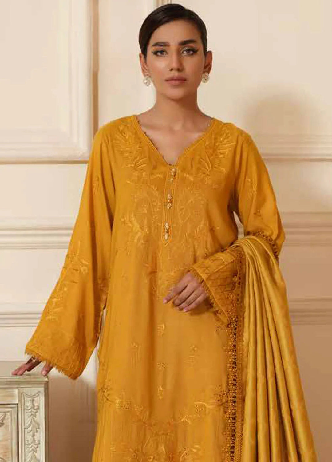 Tehzeeb By Riaz Arts Embroidered Leather Peach Suit Unstitched 3 Piece RA24TW TL-270 - Winter Collection