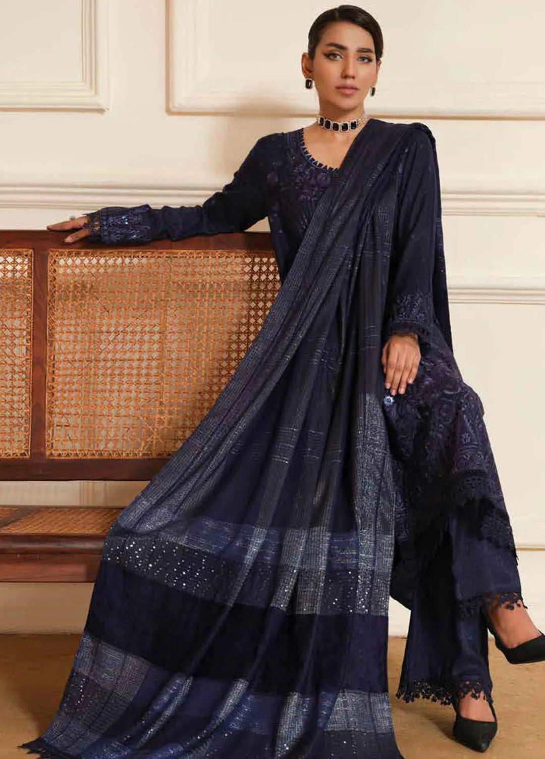 Tehzeeb By Riaz Arts Embroidered Leather Peach Suit Unstitched 3 Piece RA24TW TL-271 - Winter Collection