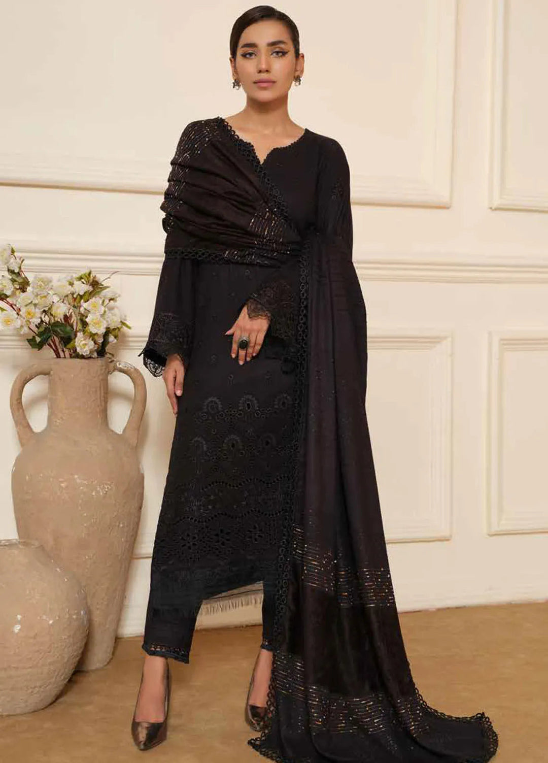 Tehzeeb By Riaz Arts Embroidered Leather Peach Suit Unstitched 3 Piece RA24TW TL-273 - Winter Collection