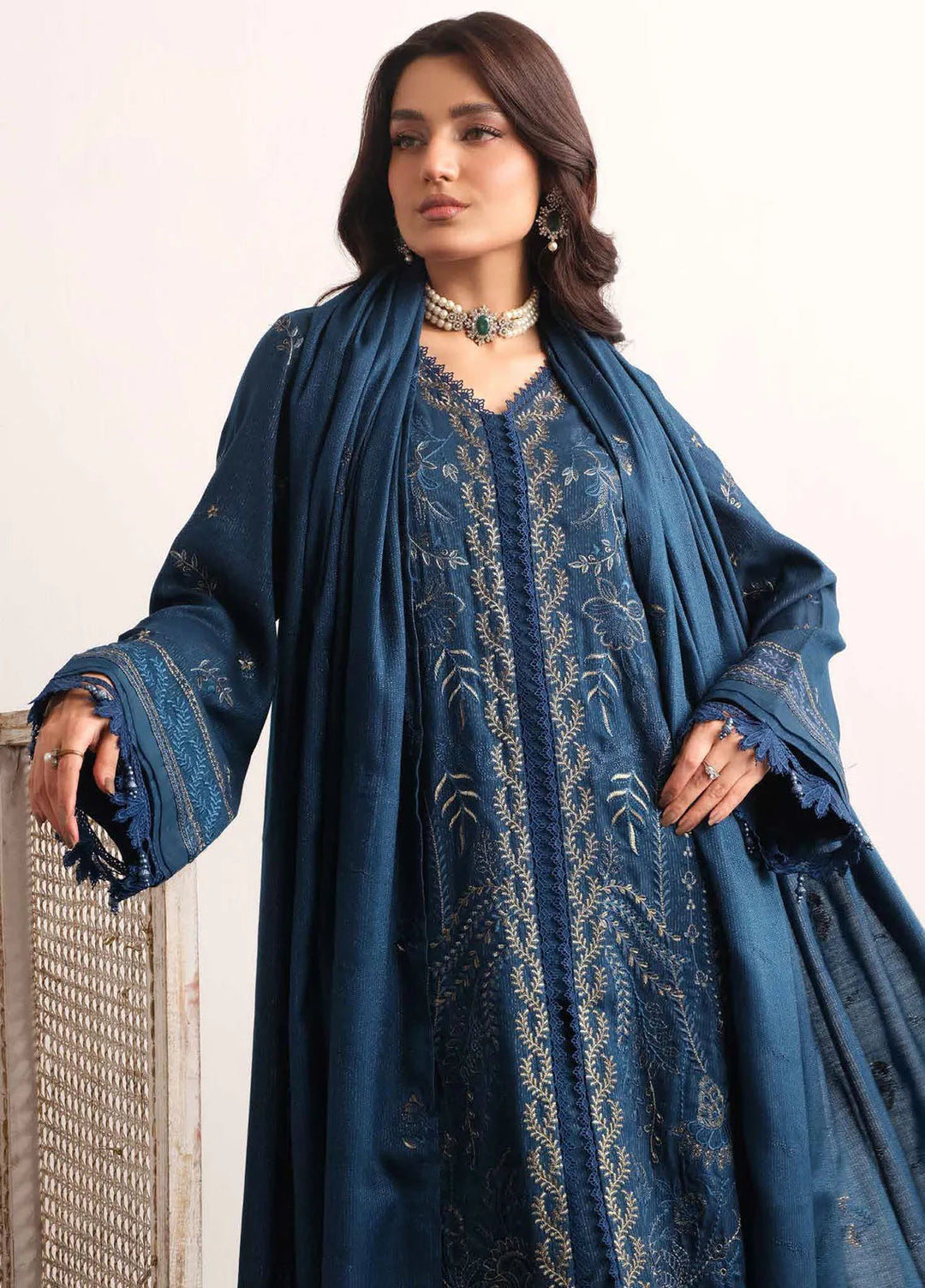 Tehzeeb By Riaz Arts Embroidered Leather Peach Suit Unstitched 3 Piece RA24UP TL-310 - Winter Collection