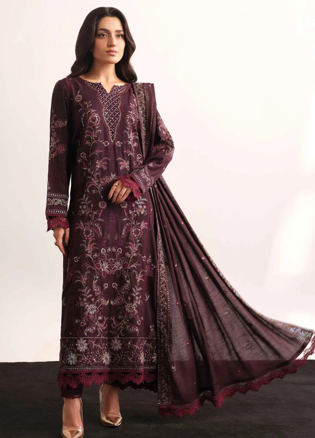 Tehzeeb By Riaz Arts Embroidered Leather Peach Suit Unstitched 3 Piece RA24UP TL-311 - Winter Collection