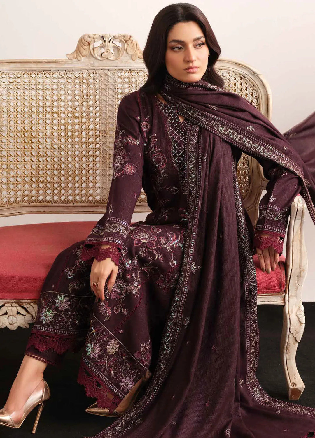 Tehzeeb By Riaz Arts Embroidered Leather Peach Suit Unstitched 3 Piece RA24UP TL-311 - Winter Collection