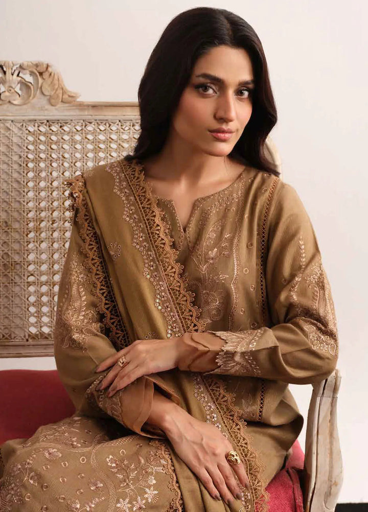 Tehzeeb By Riaz Arts Embroidered Leather Peach Suit Unstitched 3 Piece RA24UP TL-312 - Winter Collection